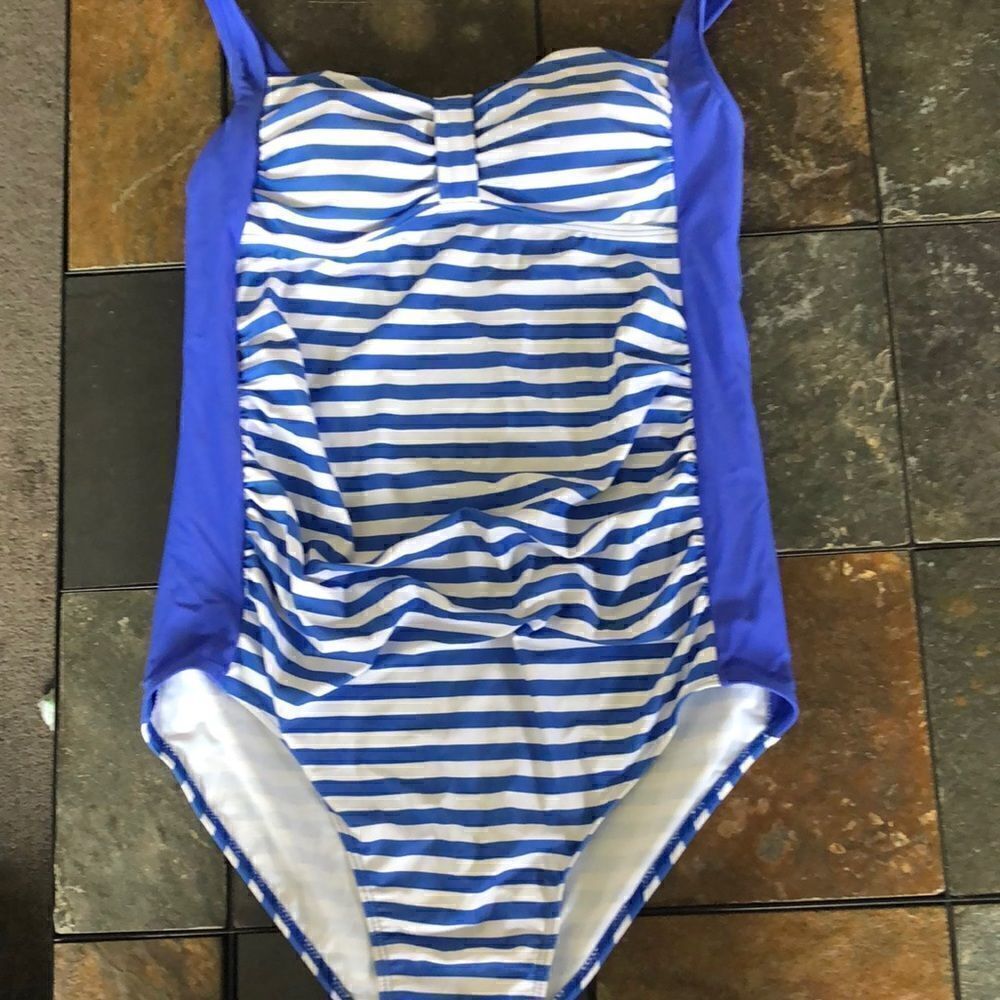 NWT Hello Summer Pin Up Stripe Swizzle Sheath 1pc MATERNITY swimsuit size large